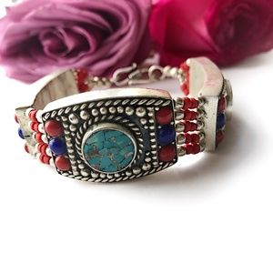 Coral and Turquoise Cuff Bracelet